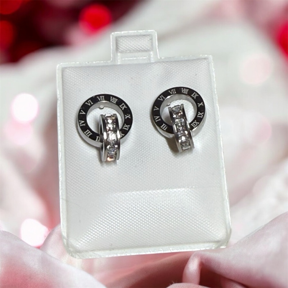 Elegant Stainless Steel Silver and Black Hoop Earrings